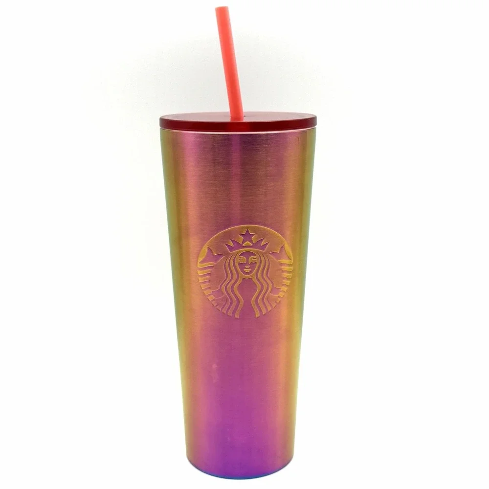 Starbucks 24oz Iridescent Stainless Steel Cold Cup Tumbler‎ Venti with Straw